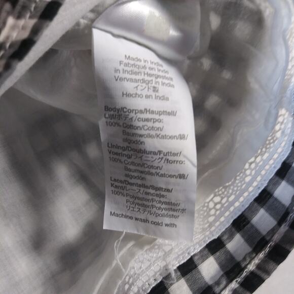 J Crew Black Gingham Daisy Chain Lace Peplum Peasant Short Sleeve Blouse Size M - Picture 9 of 11